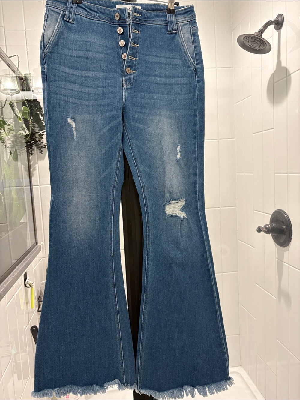 KanCan Medium Blue Distressed Flare Jeans
